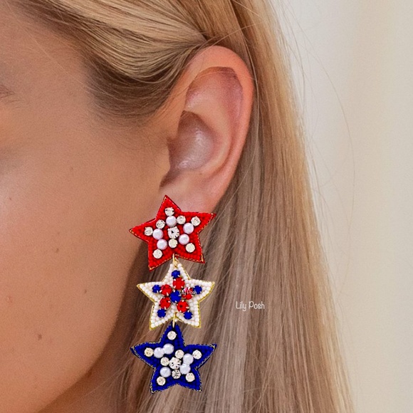 Lily Posh Beaded Star Earring, Seed Bead Earring - Picture 2 of 2